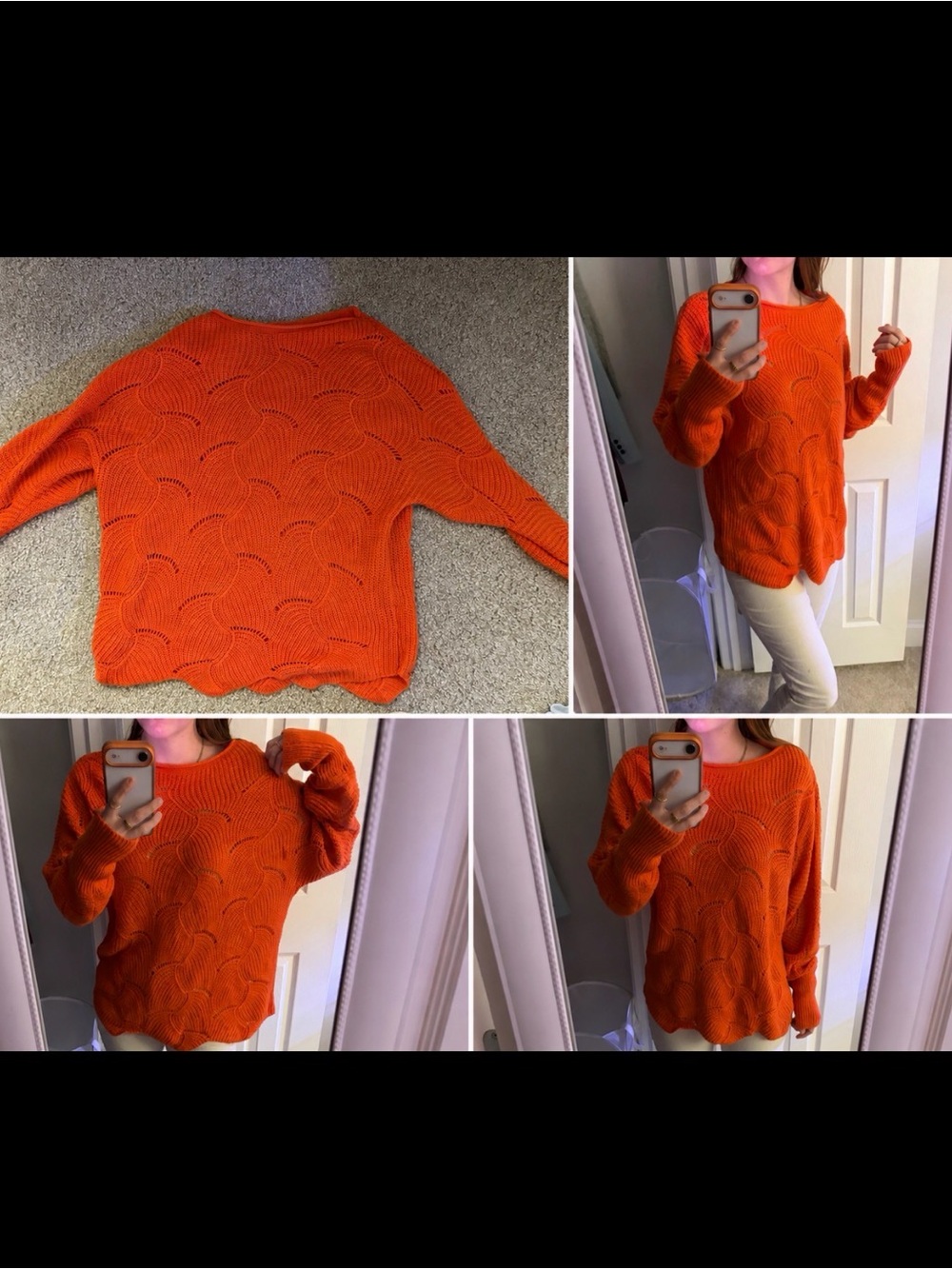 Orange Knit Women's Sweater - Oversized Textured Pullover